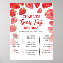 Póster Berry First Boho Strawberry Birday Milestone