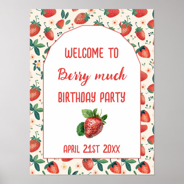 Póster Berry First Strawberry Chica primer Fiesta de cump (Frente)