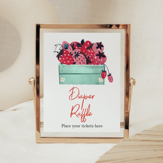 Póster Berry Sweet Baby Shower Diaper Raffle (Strawberry Baby Shower Diaper Raffle Sign)