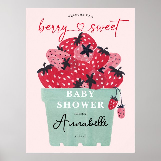 Póster Berry Sweet Baby Shower Welcome Sign Poster (Frente)