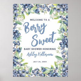 Póster Berry Sweet Blueberry Baby Shower Welcome Sign