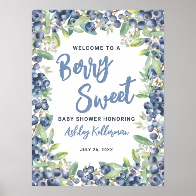 Póster Berry Sweet Blueberry Baby Shower Welcome Sign (Frente)