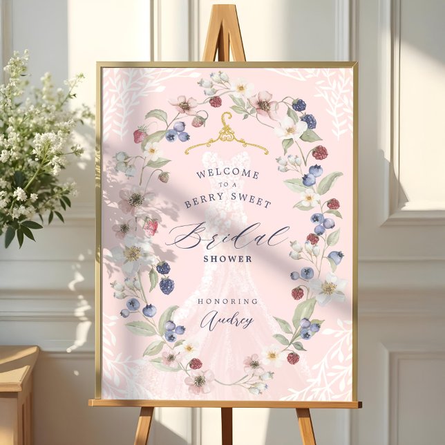 Póster Berry Sweet Bridal Ducha Vestido Berries & Flores (Berry Sweet Bridal Shower Dress Berries & Flowers Poster)
