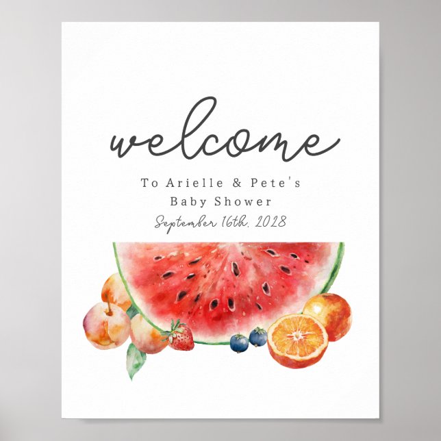 Póster Berry Sweet Fruit Baby Shower Bienvenida Watermelo (Frente)