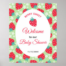 Póster Berry Sweet Green Strawberry Baby Shower Welcome