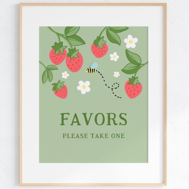 Póster Berry Sweet Party Favor Strawberry Birthday Sign (Subido por el creador)