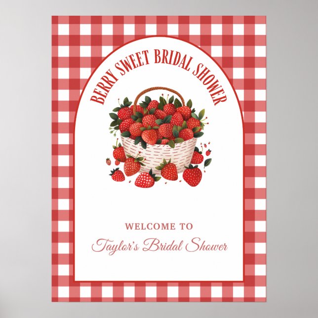Póster Berry Sweet Picnic Strawberry Bridal Shower (Frente)
