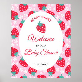 Póster Berry Sweet Pink Strawberry Baby Shower Welcome