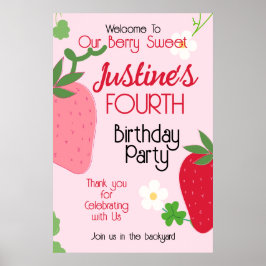 Póster Berry Sweet Strawberry Birthday Party