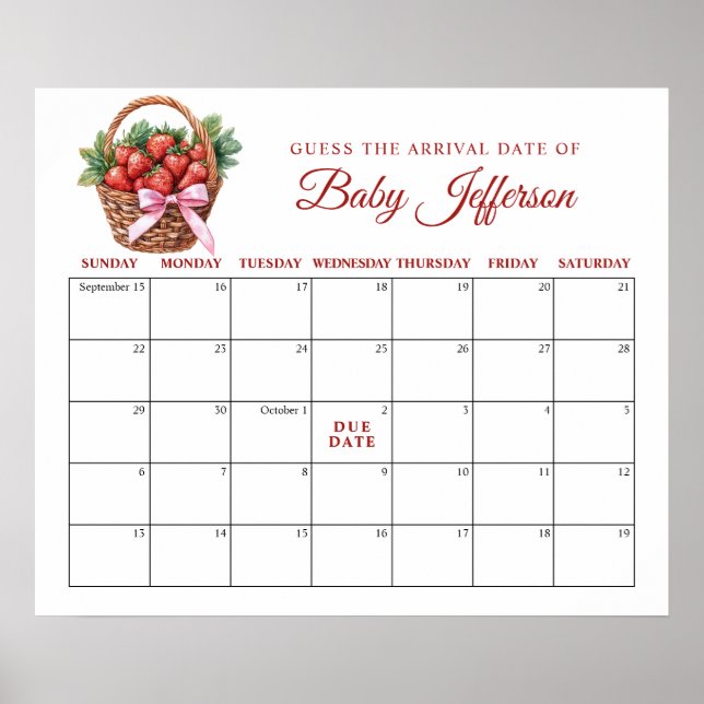 Póster Berry Sweet Strawberry Guess Due Date Calendar (Frente)