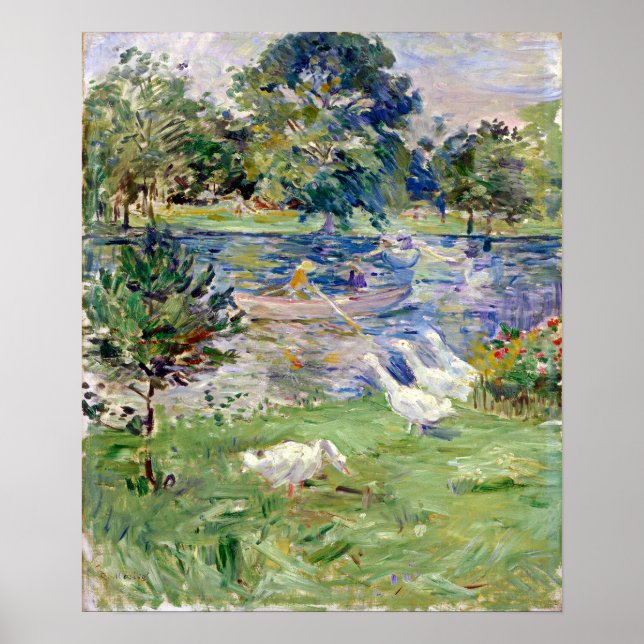 Póster Berthe Morisot Chica en un barco con Geese (Frente)