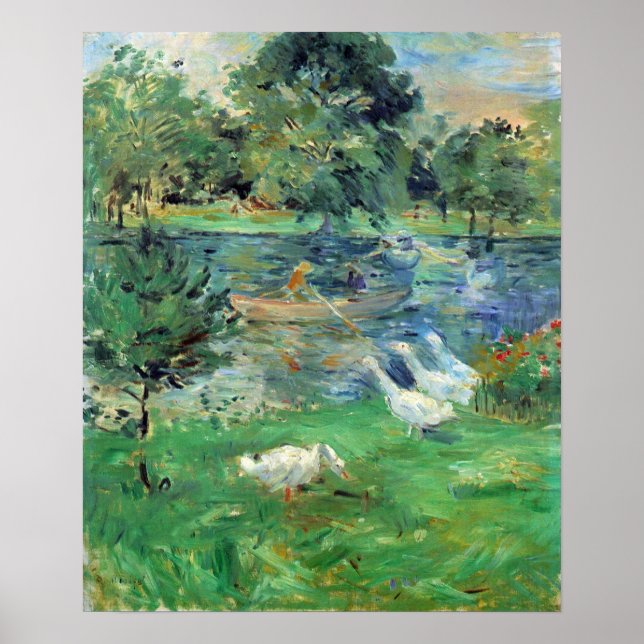 Póster Berthe Morisot Chicas en un bote con gansos (Frente)
