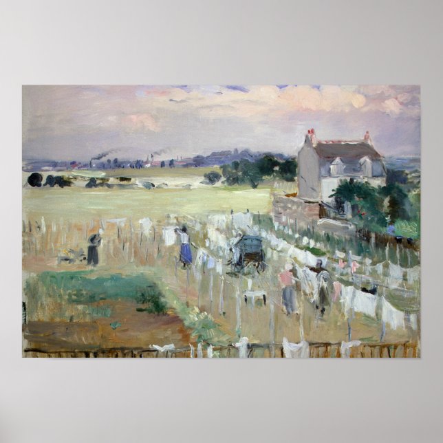 Póster Berthe Morisot - Colgando la lavandería para secar (Frente)