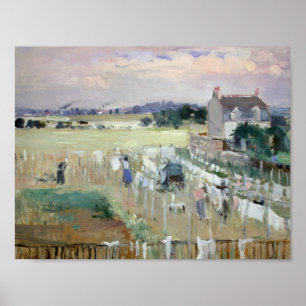 Póster Berthe Morisot - Colgando la lavandería para secar