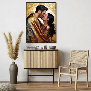 Póster Besada apasionada pareja en el diseño de oro ❤️