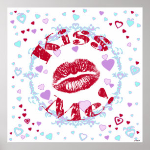 Póster ¡Bésame! Labios Rojos Con Corazones