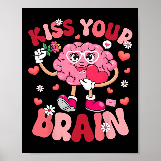 Póster Besamos Tu Cerebro Retro Día de San Valentín Profe (Frente)