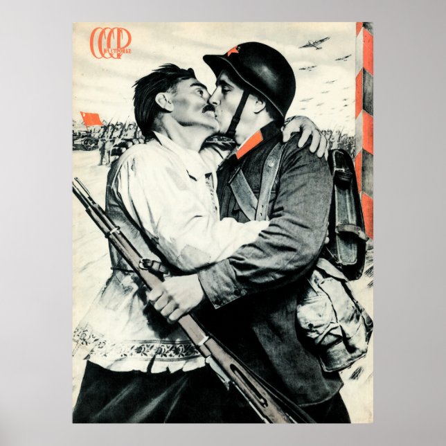 Póster Besando al soldado soviético | Vintage URSS Propag (Frente)