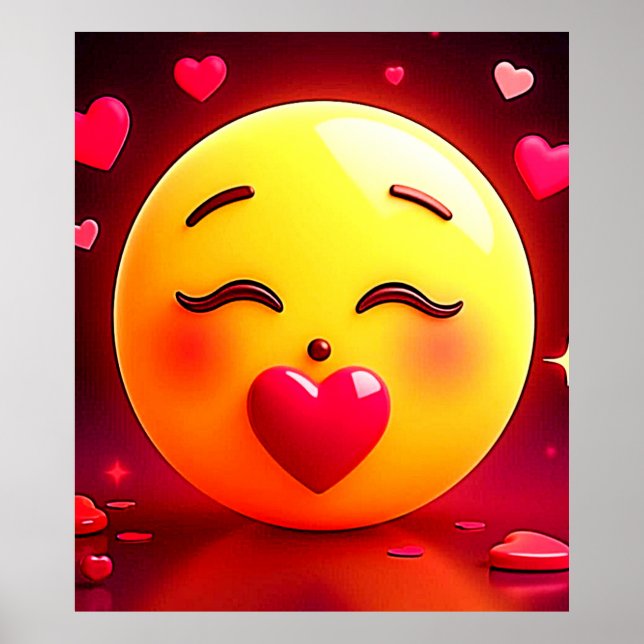 Póster Besando Emoji de corazones onando (Frente)