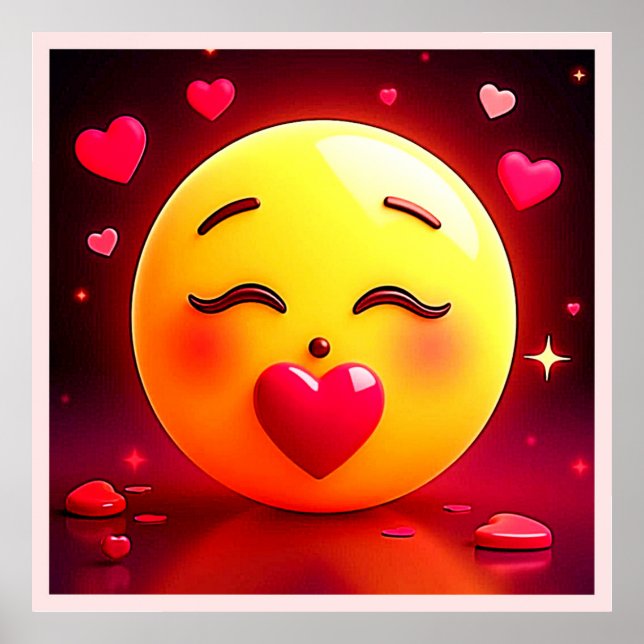 Póster Besando Emoji de corazones onando (Frente)