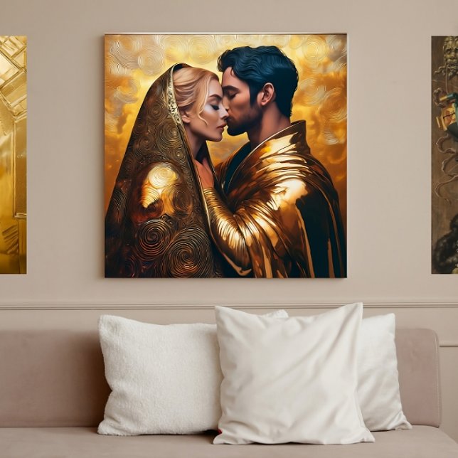 Póster Besarse entre los amantes sobre fondo dorado | Vin (Subido por el creador)