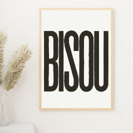 Póster Beso "Bisou" en blanco y negro francés