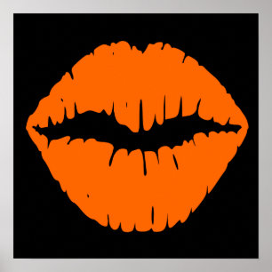 Póster Beso de Labial Negro y Naranja Brillante