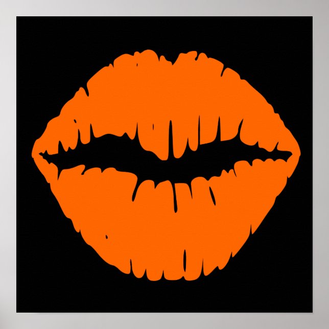 Póster Beso de Labial Negro y Naranja Brillante (Frente)
