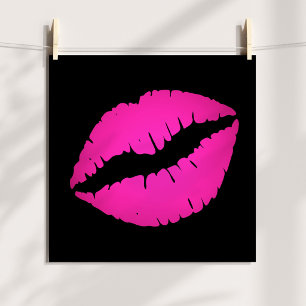 Póster Beso de Labial Ómbre Negro y Rosa Caliente