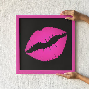 Póster Beso de Labial Ómbre Negro y Rosa Caliente