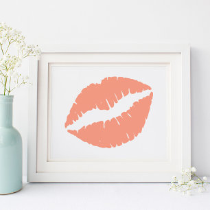 Póster Beso de lápiz labial naranja coral