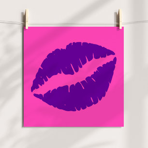 Póster Beso de lápiz labial rosa y púrpura