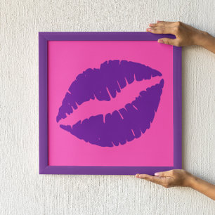 Póster Beso de lápiz labial rosa y púrpura