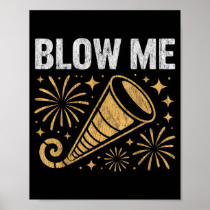 Póster Beso divertido soplame Feliz Año Nuevo Pareja Humo