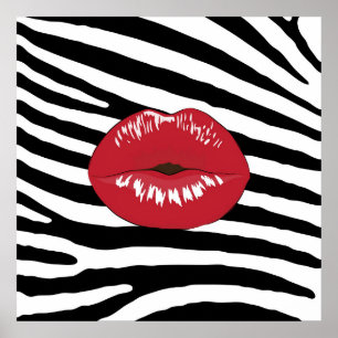 Póster Beso labios maquillaje belleza moda glamour cebra