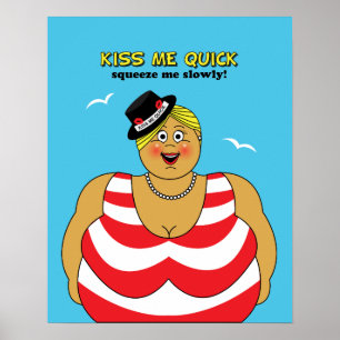 Póster Beso rápido rojo blanco azul humor costero