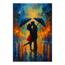 Beso romántico en la lluvia