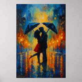 Póster Beso romántico en la lluvia