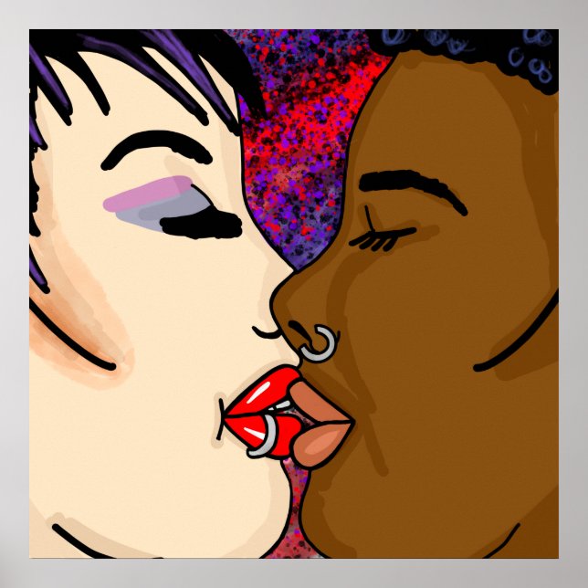 Póster Beso romántico | Romance interracial (Frente)
