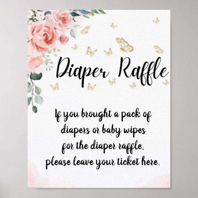 Póster Besos de mariposa y deseo de bebé Rótulo Raffle de (Frente)