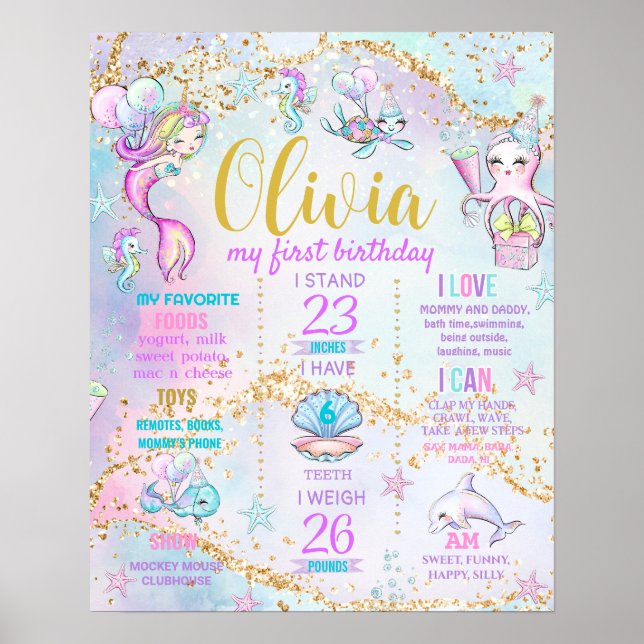 Póster Besos de sirena bajo el mar Fiesta de cumpleaños 1 (Frente)