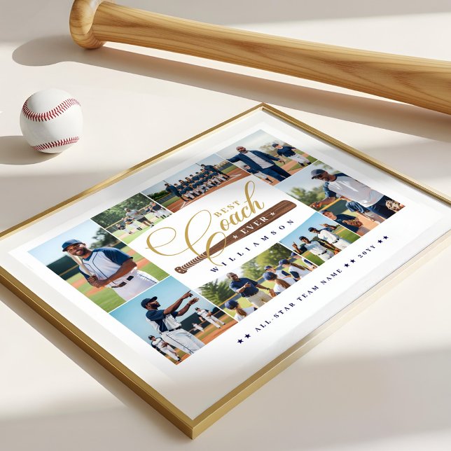 Póster Best Baseball Coach Ever Team Sports Photo Collage (Best Baseball Coach Ever Team Sports Photo Collage Poster)