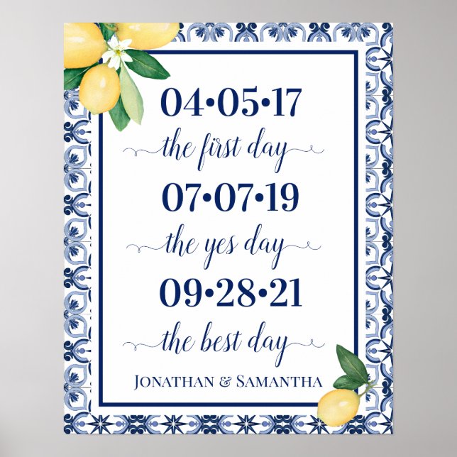 Póster Best Day Wedding Date Yes Day Mediterranean (Frente)