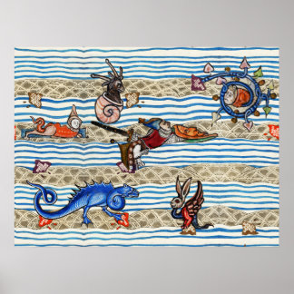 PÓSTER BESTIARIO MEDIEVAL, ANIMALES DE FANTASÍA DE MONSTR