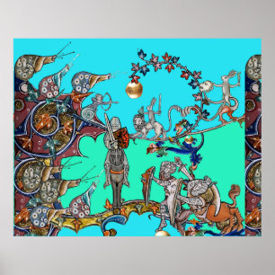 PÓSTER BESTIARIO MEDIEVAL GUERRA, CABALLEROS, CARACOLES G