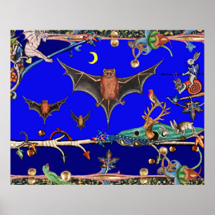PÓSTER BESTIARIO MEDIEVAL, MURCIÉLAGOS VOLADORES ANIMALES