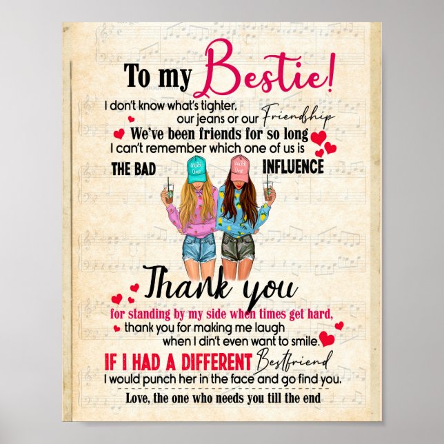 Póster Bestie Gifts | Carta A Mi Bestie Gracias (Frente)