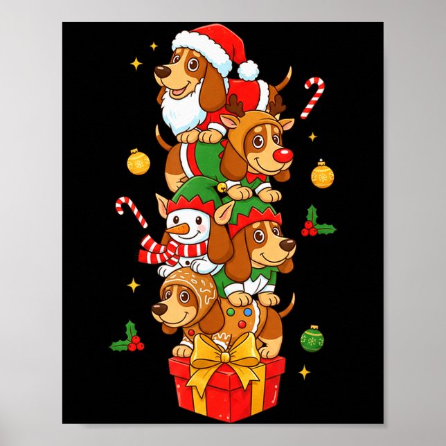 Póster Bet Hound Santa Elf Snowman Christmas Womens Mens  (Frente)