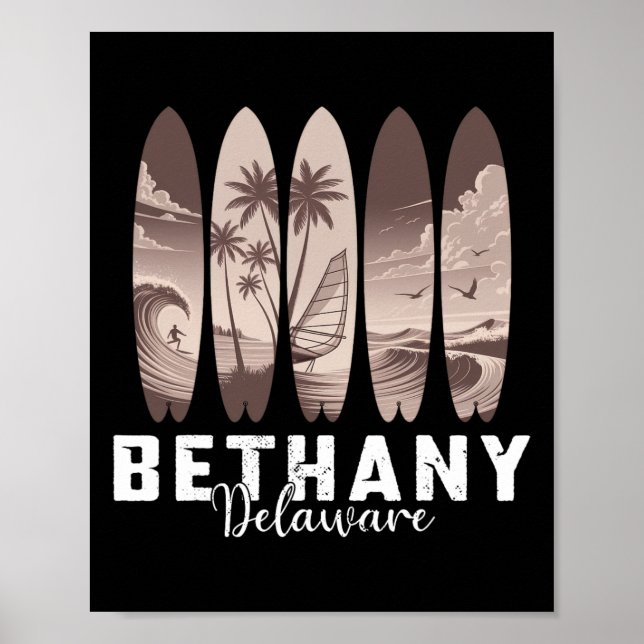 Póster Bethany Beach Delaware Tabla de Surf Hombres Mujer (Frente)