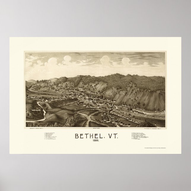 Póster Bethel, VT Panoramic Map - 1886 (Frente)